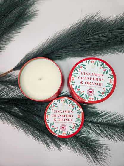 Cinnamon, Cranberry & Orange Handmade Christmas Scented Soy Candle