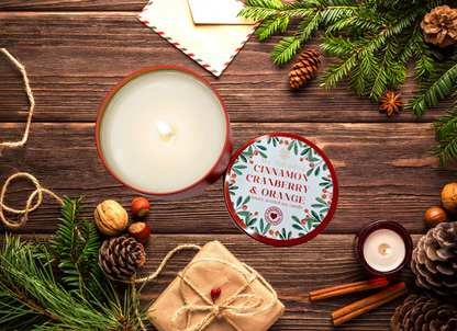 Cinnamon, Cranberry & Orange Handmade Christmas Scented Soy Candle